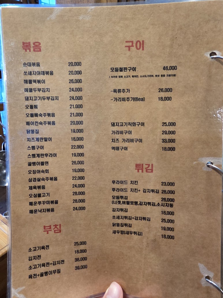 지우네 주문 구성과 가격 사진